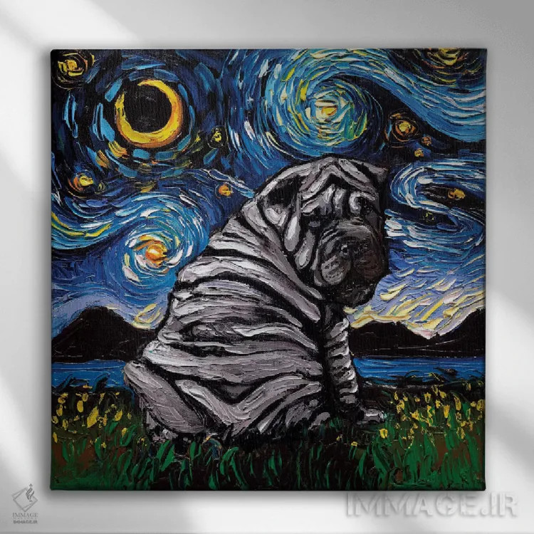 تابلو شب شارپی آبی اثر آجا تریر - نمای روبهرو روی دیوار