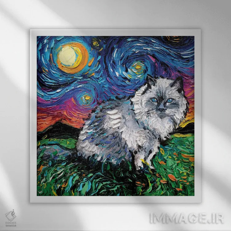 تابلو شب گربه رگدال اثر آجا تریر - نمای قابدار سفید