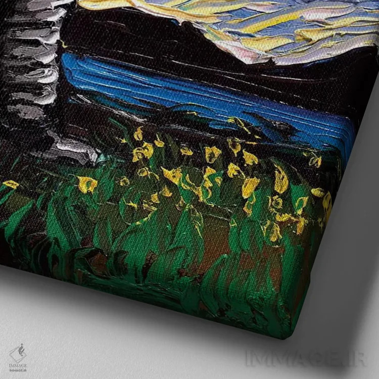 تابلو شب شارپی آبی اثر آجا تریر - نمای نزدیک بافت بوم