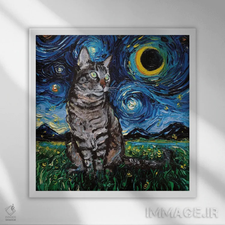 تابلو شب گربه ببرگونه اثر آجا تریر - نمای قابدار سفید