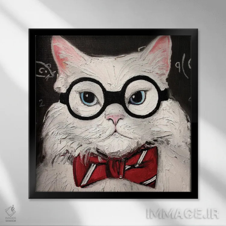 تابلو گربهٔ شیمیدان در اندیشهٔ علم کتنیپ (گیاه محبوب گربهها) اثر آجا تریر - نمای قابدار مشکی