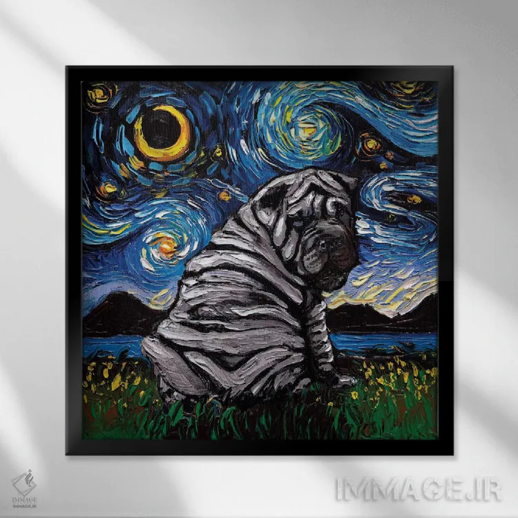 تابلو شب شارپی آبی اثر آجا تریر - نمای قابدار مشکی