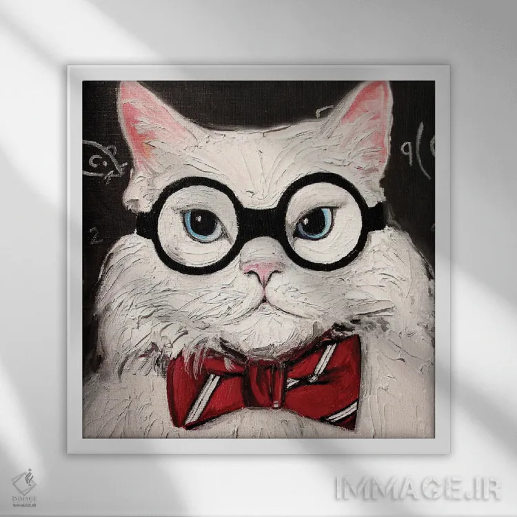 تابلو گربهٔ شیمیدان در اندیشهٔ علم کتنیپ (گیاه محبوب گربهها) اثر آجا تریر - نمای قابدار سفید