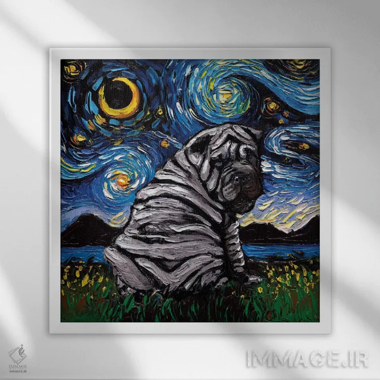 تابلو شب شارپی آبی اثر آجا تریر - نمای قابدار سفید