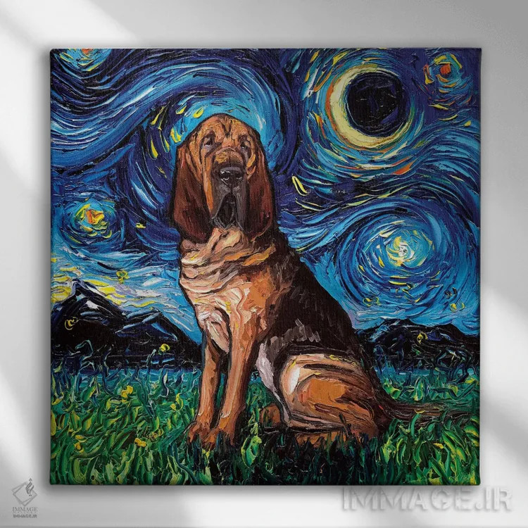 تابلو شب بلادهاوند (نژاد سگ) اثر آجا تریر - نمای روبهرو روی دیوار