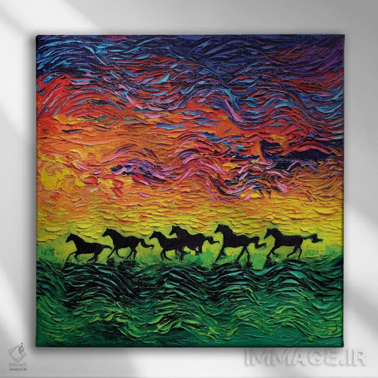 تابلو اسبهای وحشی اثر آجا تریر - نمای روبهرو روی دیوار