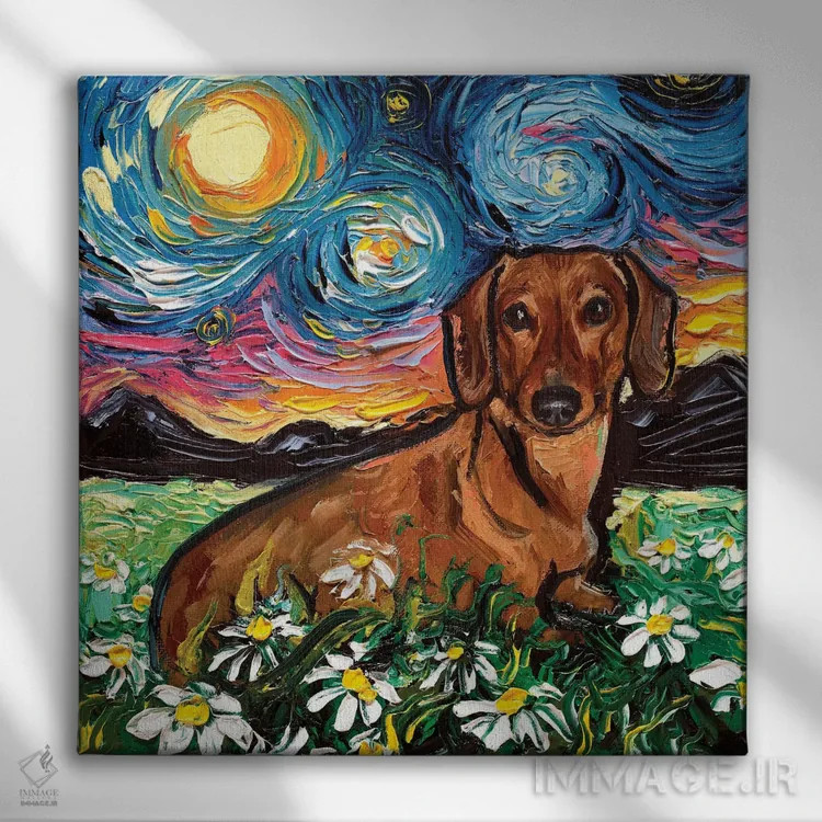 تابلو شب داشهوند دیزی (نام سگ) اثر آجا تریر - نمای روبهرو روی دیوار