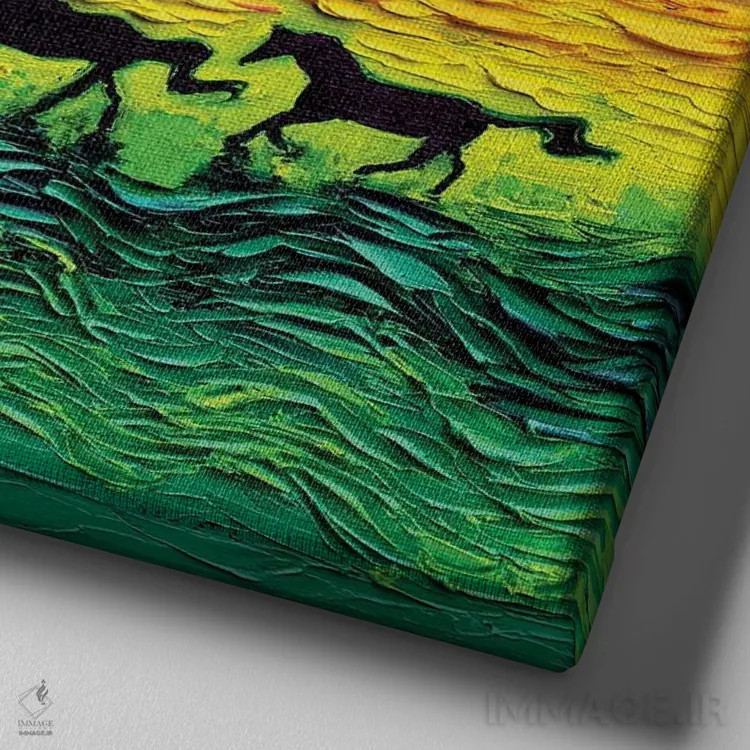 تابلو اسبهای وحشی اثر آجا تریر - نمای نزدیک بافت بوم