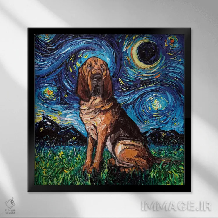 تابلو شب بلادهاوند (نژاد سگ) اثر آجا تریر - نمای قابدار مشکی