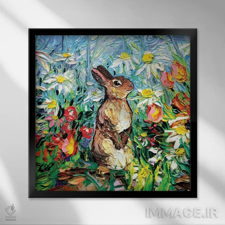 تابلو خرگوش دمپنبهای اثر آجا تریر - نمای قابدار مشکی