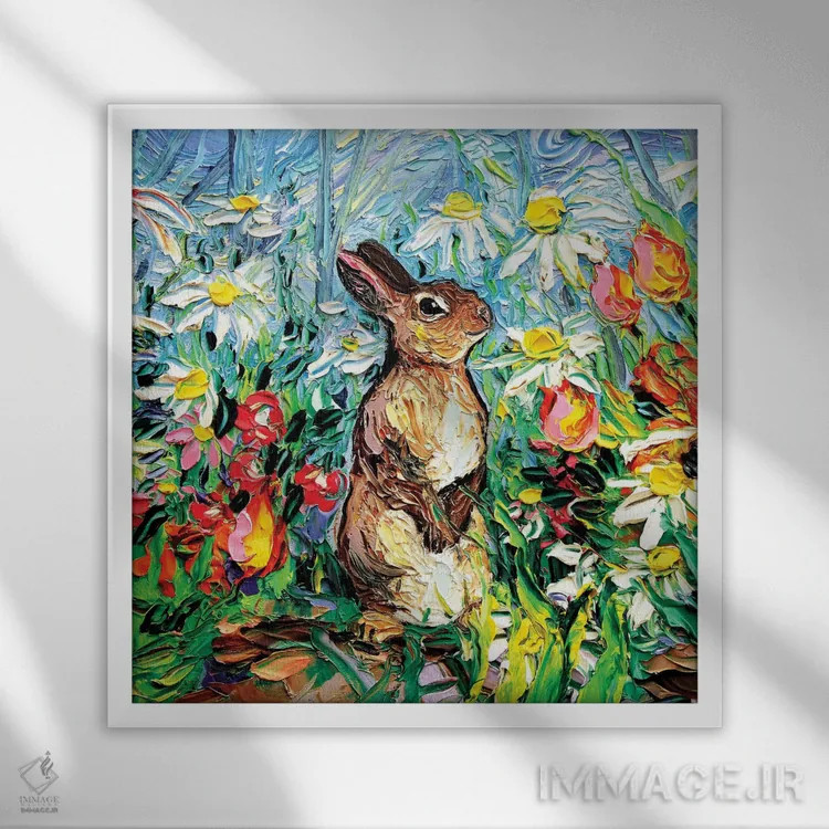 تابلو خرگوش دمپنبهای اثر آجا تریر - نمای قابدار سفید
