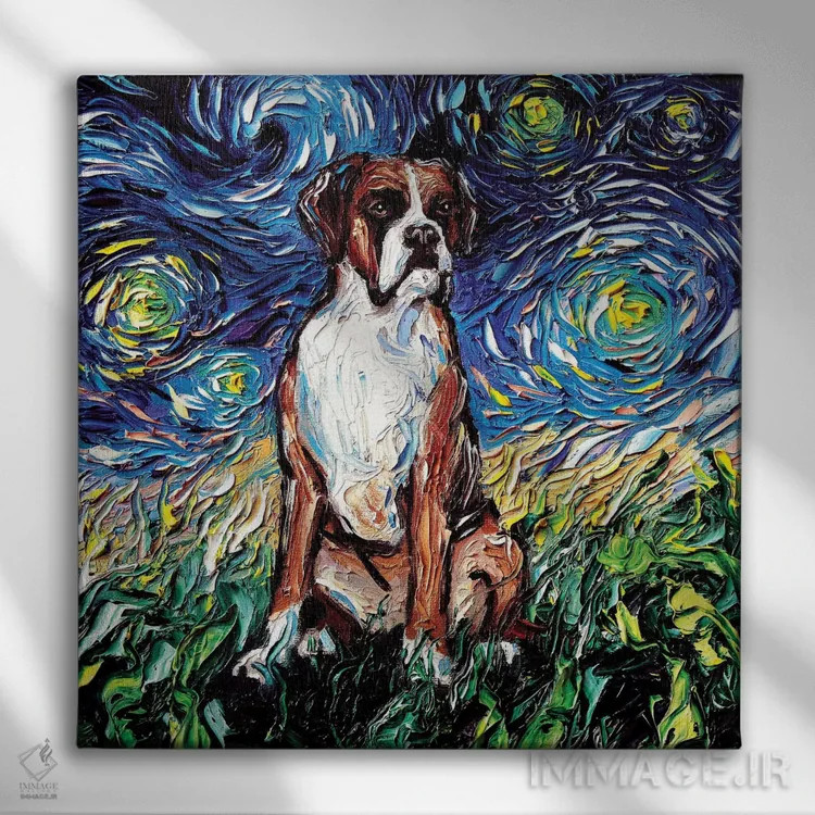 تابلو شب باکسر (نژاد سگ) اثر آجا تریر - نمای روبهرو روی دیوار