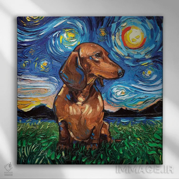 تابلو شب داشهوند قهوهای موکوتاه اثر آجا تریر - نمای روبهرو روی دیوار