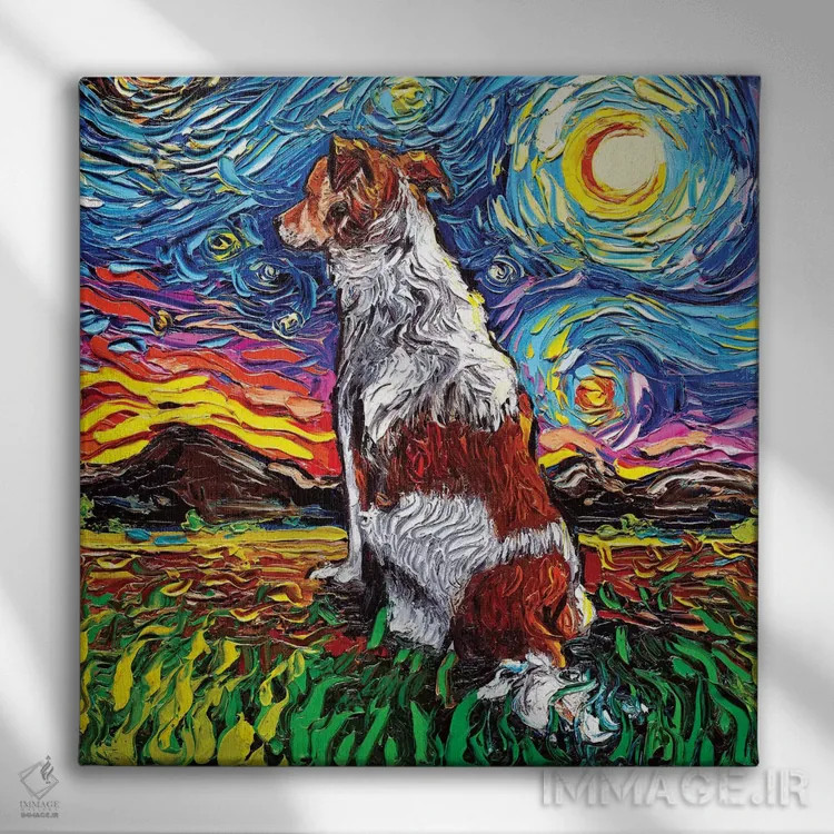 تابلو شب کویکرهوندجه (نژاد سگ هلندی) اثر آجا تریر - نمای روبهرو روی دیوار