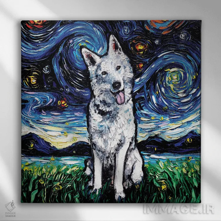 تابلو شب شپرد سوئیسی اثر آجا تریر - نمای روبهرو روی دیوار