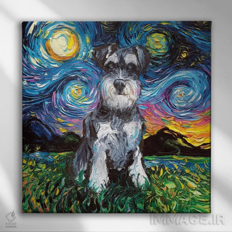 تابلو شب اشناتزر (نژاد سگ) اثر آجا تریر - نمای روبهرو روی دیوار