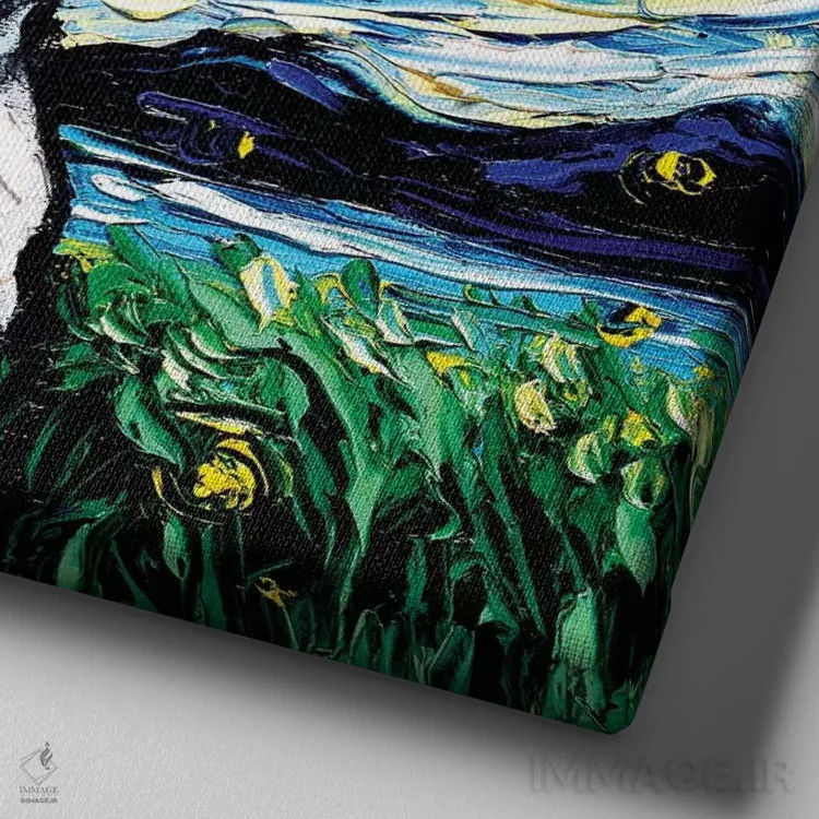 تابلو شب شپرد سوئیسی اثر آجا تریر - نمای نزدیک بافت بوم