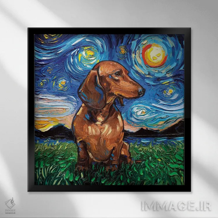 تابلو شب داشهوند قهوهای موکوتاه اثر آجا تریر - نمای قابدار مشکی