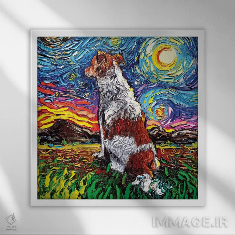 تابلو شب کویکرهوندجه (نژاد سگ هلندی) اثر آجا تریر - نمای قابدار سفید