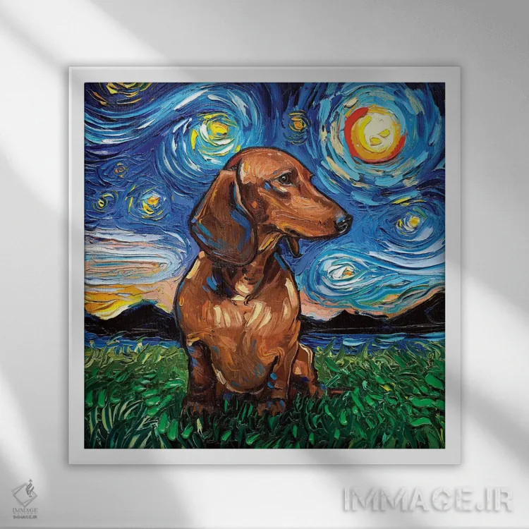 تابلو شب داشهوند قهوهای موکوتاه اثر آجا تریر - نمای قابدار سفید