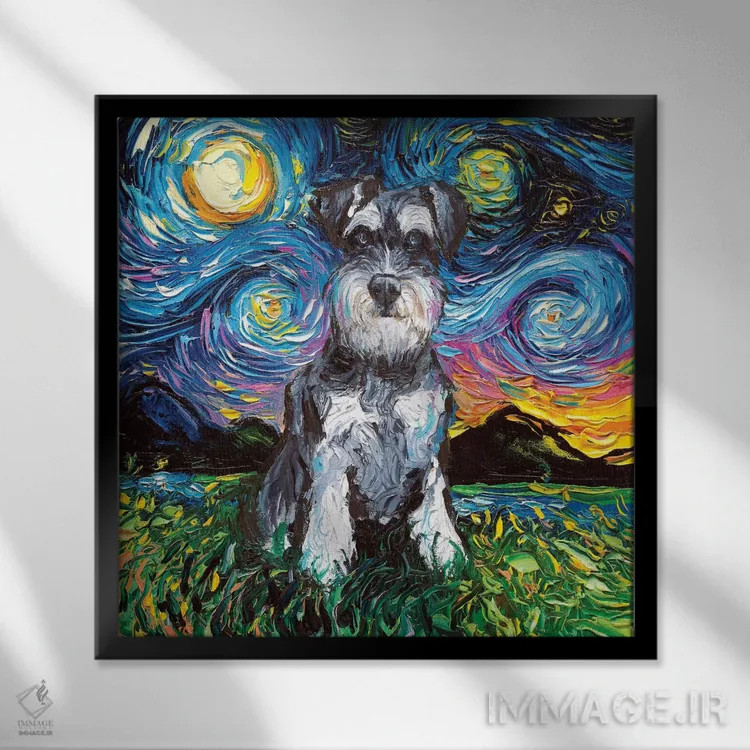 تابلو شب اشناتزر (نژاد سگ) اثر آجا تریر - نمای قابدار مشکی