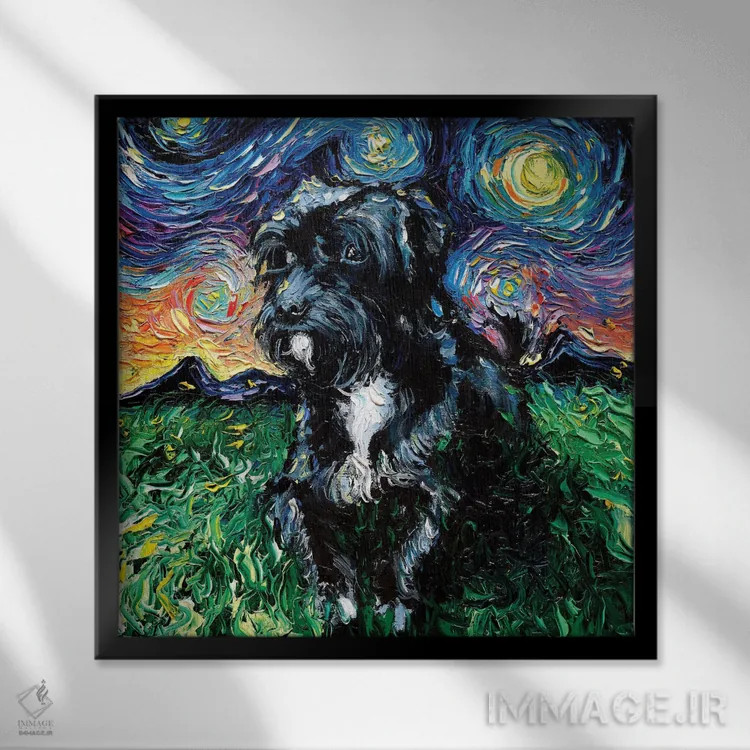 تابلو شب پودل دورگه اثر آجا تریر - نمای قابدار مشکی