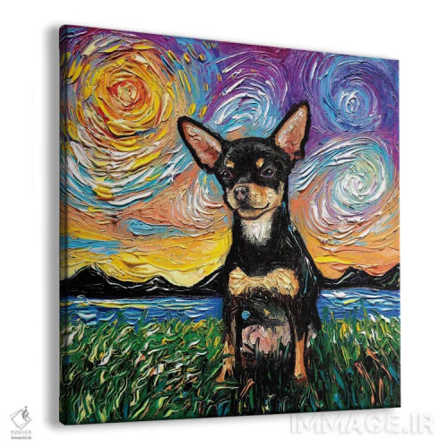 تابلو شب چیواوا سیاه و قهوهای موکوتاه اثر آجا تریر - نمای پرسپکتیو محصول