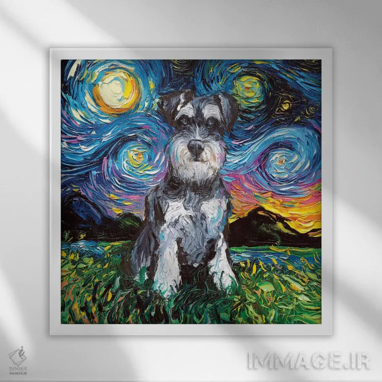 تابلو شب اشناتزر (نژاد سگ) اثر آجا تریر - نمای قابدار سفید