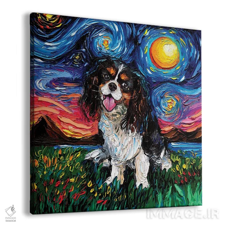 تابلو شب اسپانیل سهرنگ کاوالیر کینگ چارلز اثر آجا تریر - نمای پرسپکتیو محصول