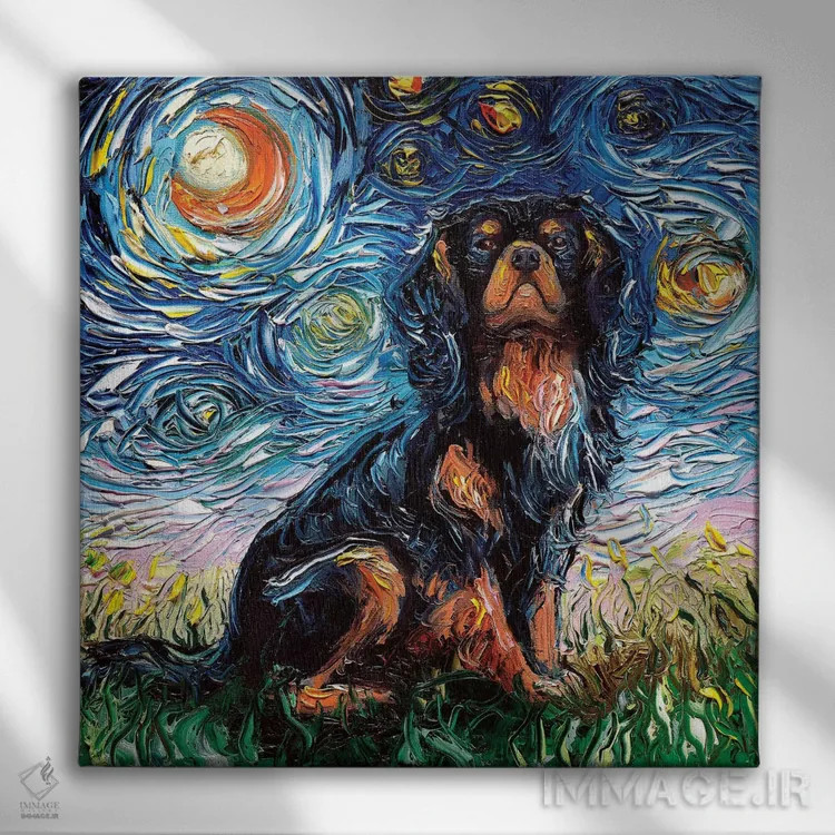 تابلو شب اسپانیل پادشاه چارلز کاوالیر اثر آجا تریر - نمای روبهرو روی دیوار