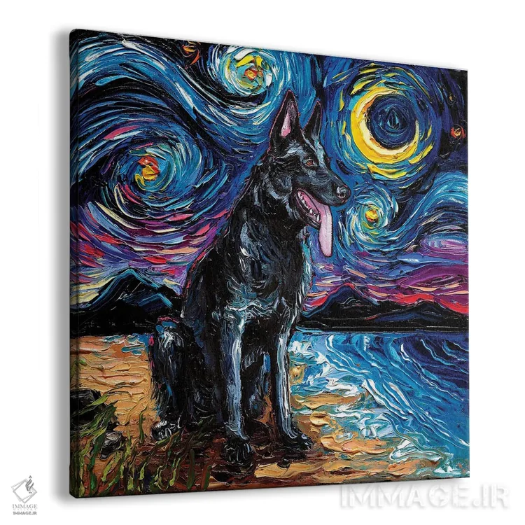 تابلو شب شپرد آلمانی سیاه اثر آجا تریر - نمای پرسپکتیو محصول