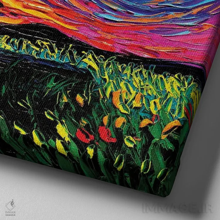 تابلو شب گربه سیاه اثر آجا تریر - نمای نزدیک بافت بوم