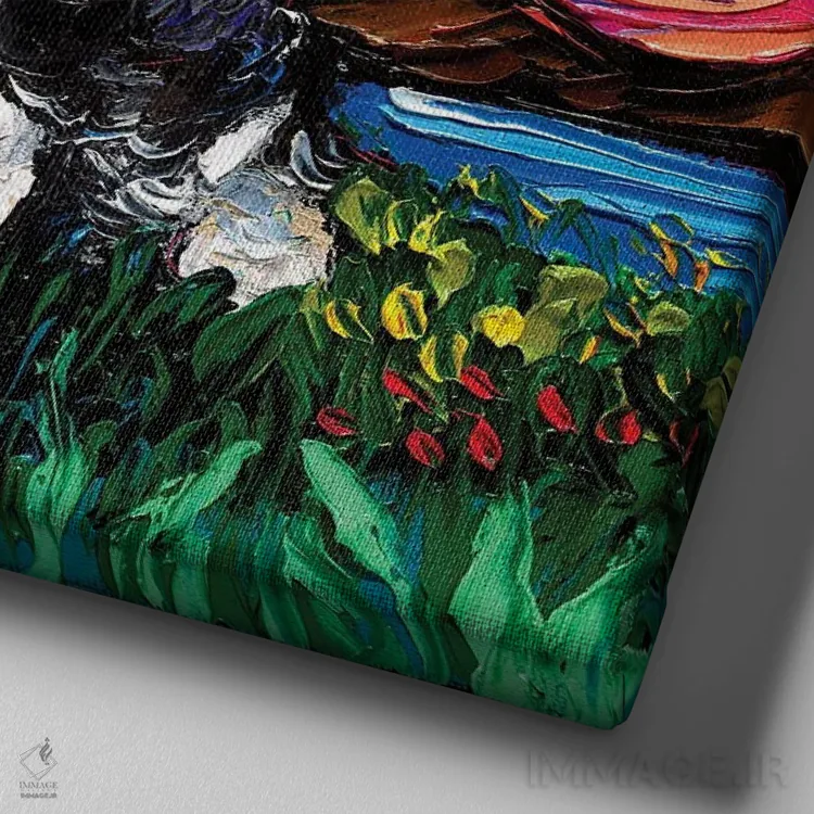 تابلو شب اسپانیل سهرنگ کاوالیر کینگ چارلز اثر آجا تریر - نمای نزدیک بافت بوم