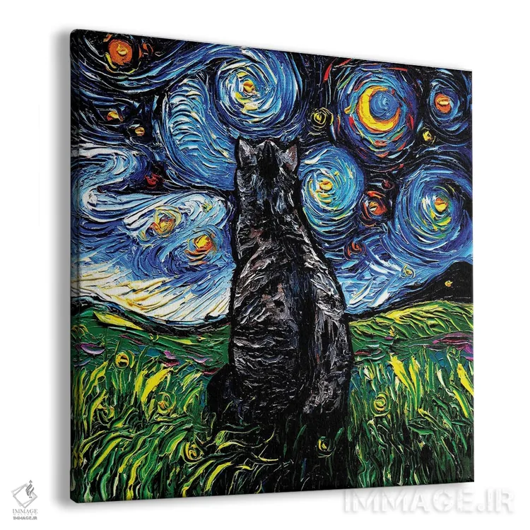 تابلو شب گربه خاکستری راهراه اثر آجا تریر - نمای پرسپکتیو محصول