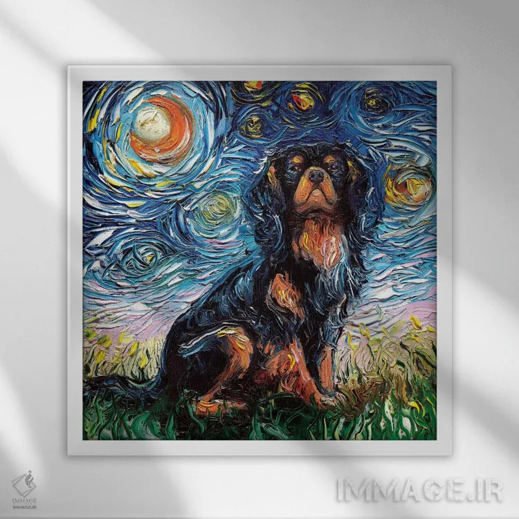 تابلو شب اسپانیل پادشاه چارلز کاوالیر اثر آجا تریر - نمای قابدار سفید