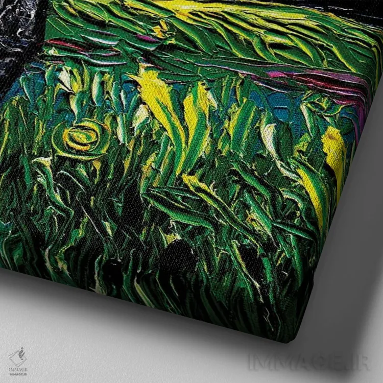 تابلو شب گربه خاکستری راهراه اثر آجا تریر - نمای نزدیک بافت بوم