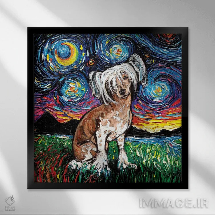 تابلو شب چاینیز کرستد (نژاد سگ) اثر آجا تریر - نمای قابدار مشکی