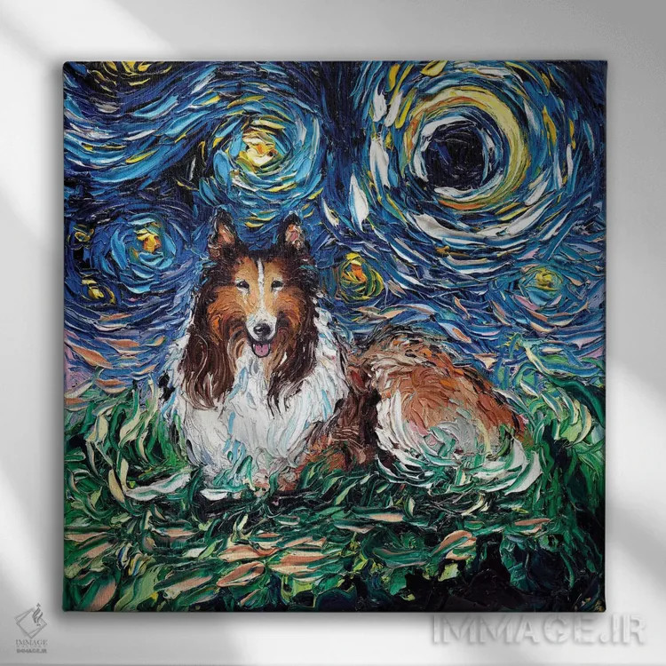 تابلو شب کولی (نژاد سگ) اثر آجا تریر - نمای روبهرو روی دیوار