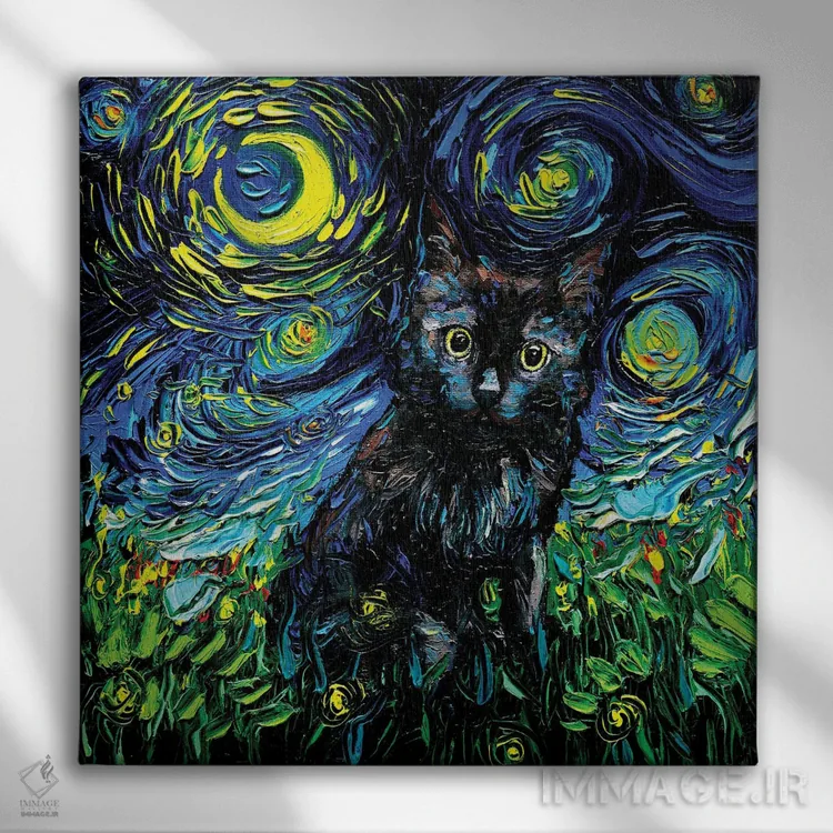 تابلو شب سوم گربه سیاه اثر آجا تریر - نمای روبهرو روی دیوار