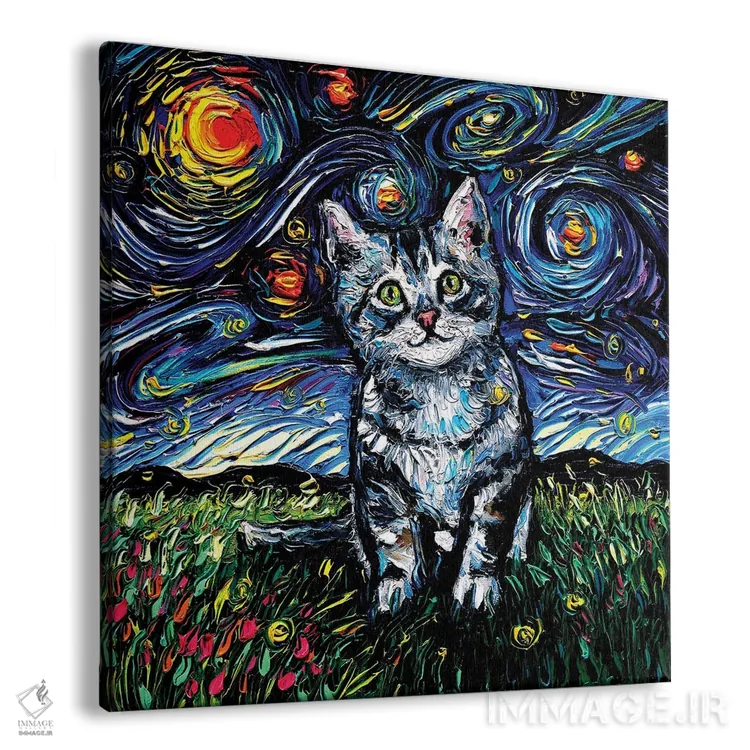 تابلو شب بچهگربه خاکستری راهراه اثر آجا تریر - نمای پرسپکتیو محصول