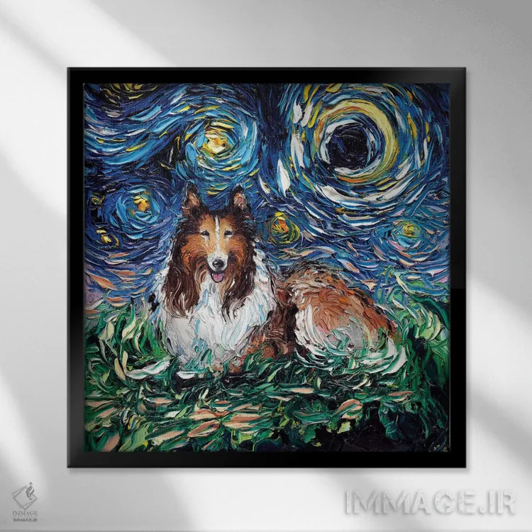 تابلو شب کولی (نژاد سگ) اثر آجا تریر - نمای قابدار مشکی