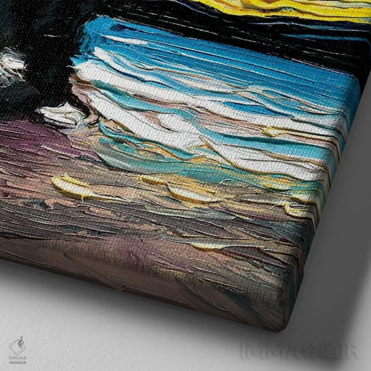 تابلو شب دوم گربه تاکسیدو اثر آجا تریر - نمای نزدیک بافت بوم