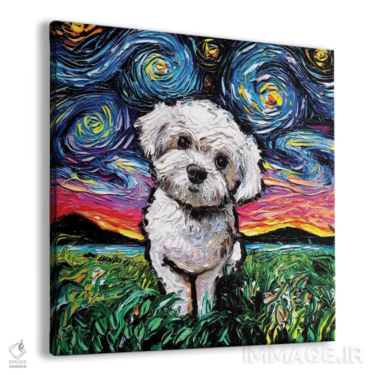 تابلو شب مالتیپو (ترکیب مالتیز و پودل) اثر آجا تریر - نمای پرسپکتیو محصول