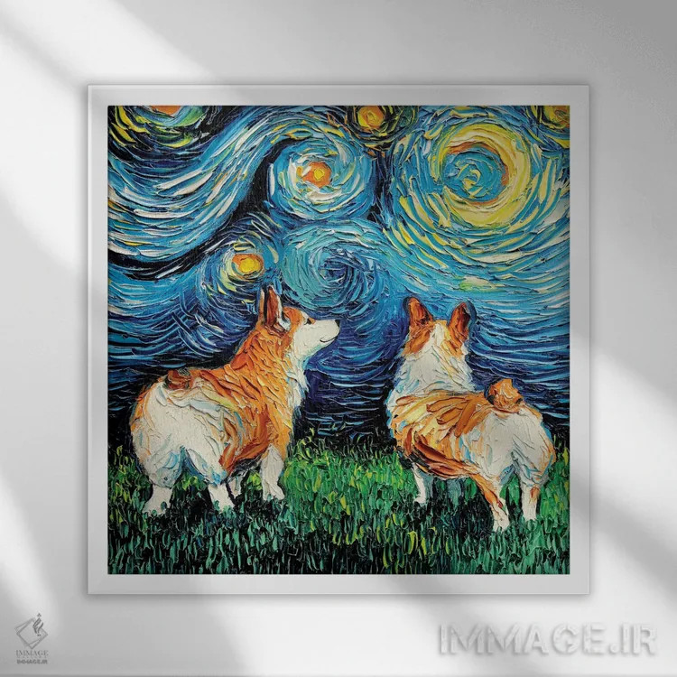 تابلو شب کورگی اثر آجا تریر - نمای قابدار سفید