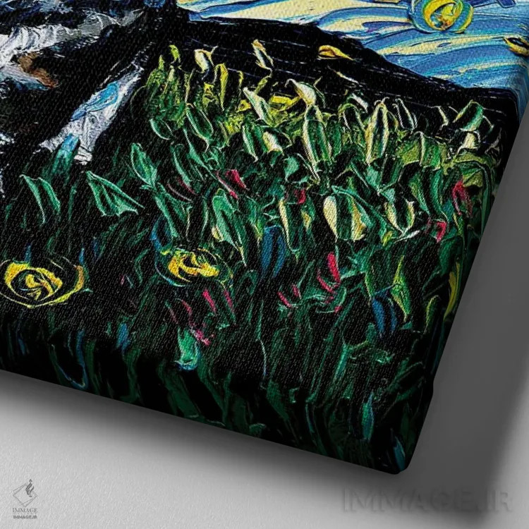 تابلو شب بچهگربه خاکستری راهراه اثر آجا تریر - نمای نزدیک بافت بوم