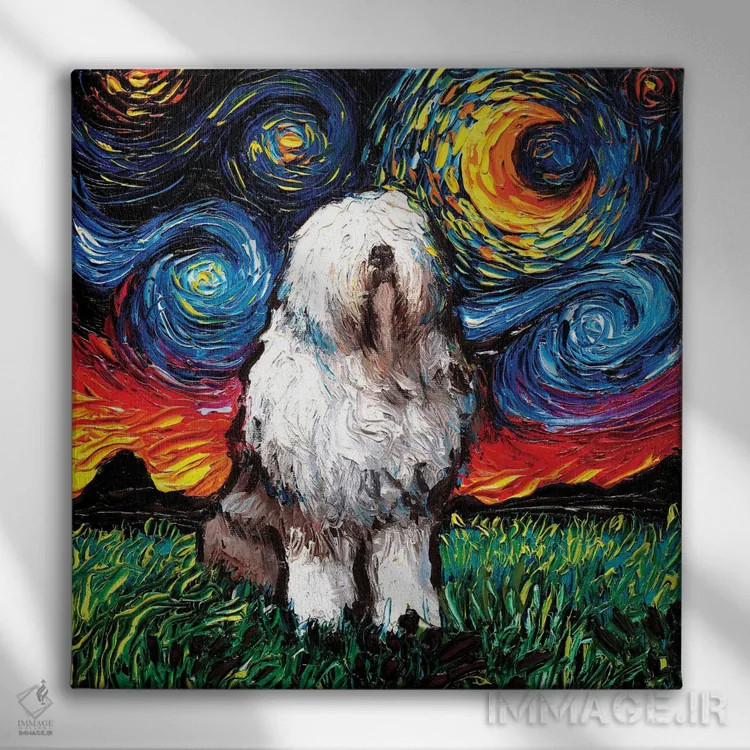 تابلو شب سگ گله انگلیسی اثر آجا تریر - نمای روبهرو روی دیوار