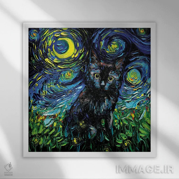 تابلو شب سوم گربه سیاه اثر آجا تریر - نمای قابدار سفید