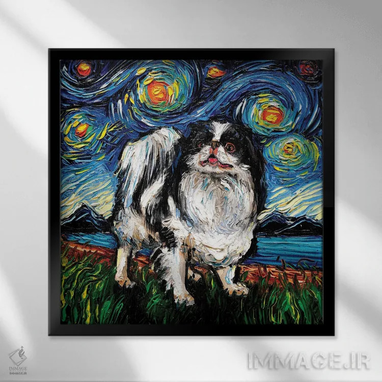 تابلو شب ژاپنی چین (نژاد سگ) اثر آجا تریر - نمای قابدار مشکی