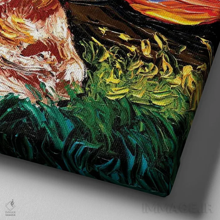 تابلو شب اسپانیل بریتانیایی اثر آجا تریر - نمای نزدیک بافت بوم