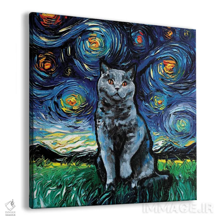 تابلو شب بریتیش شورتهیر آبی (گربه بریتانیایی) اثر آجا تریر - نمای پرسپکتیو محصول